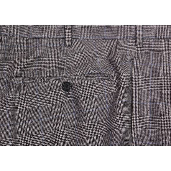 Brooks Brothers Gray Black Plaid Wool Fleece Pleated Dress Pants Trousers 38x28 - Picture 2 of 6